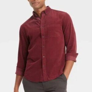 NEW Goodfellow & Co Men's Long Sleeve Corduroy Button-Down Shirt - Warm Maroon